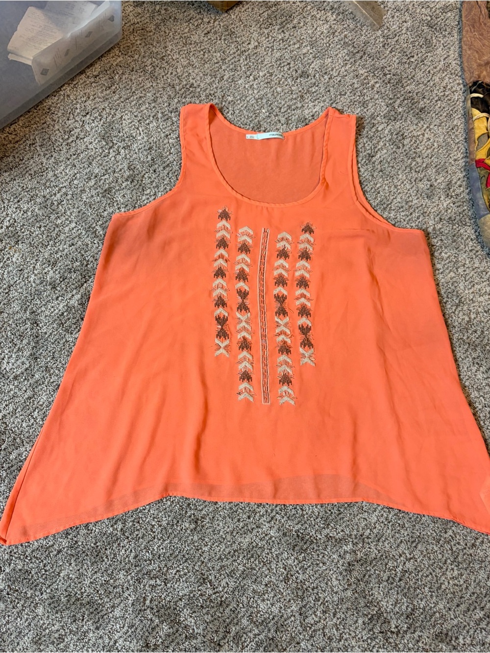Maurices Coral Sleeveless Embroidered Tank